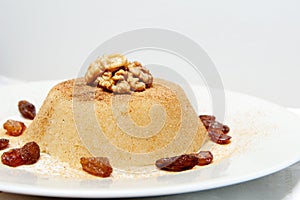 Semolina halva sweet desert on plate