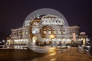 Semper Opera House At Night In Dresden; Germany