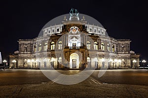 Semper Opera House At Night In Dresden; Germany