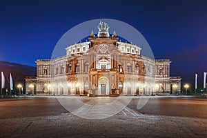 Semperoper Opera House at Theaterplatz at night - Dresden, Saxony, Germany