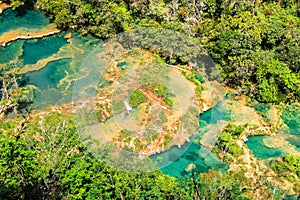 Semuc champey natural pools and forest scene from the heights of viewpoint