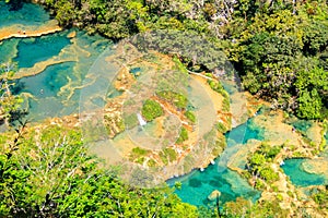 Semuc champey natural pools and forest scene from the heights of viewpoint