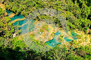 Semuc champey natural pools and forest views from the heights of a viewpoint