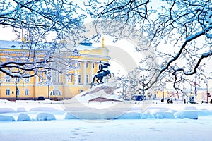 The Senate square and the monument of Peter the first in winter, Saint-Petersburg, Russia