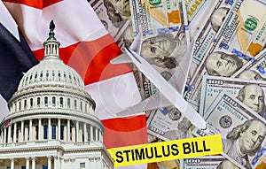 Senate stimulus deal financial assistance to air carriers economic stimulus plan US 100 dollar bills currency on American flag