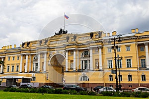 Senate and Synod Building now headquarters of the Constitutional Court of Russia on Senate square in St. Petersburg, Russia