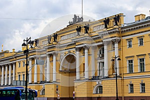 Senate and Synod Building now headquarters of the Constitutional Court of Russia on Senate square in St. Petersburg, Russia