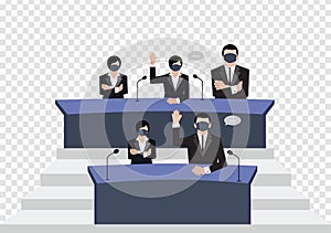 Senate wear black medical masks vote in conference room on white background, covid19 corona virus era vectors ep05
