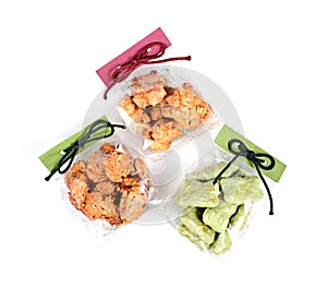 Senbei Japanese rice crackers isolated on white background