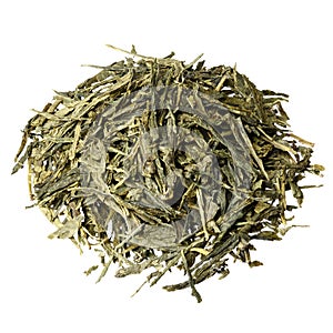 Sencha green tea isolated on white.