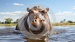 Sencillo Hippopotamus: A Realistic Animal Portrait In Post-processed Uhd Image photo