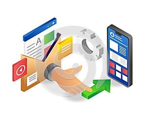 Send data to smartphone in flat isometric illustration design