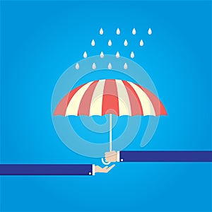 Send open umbrella to other hand for protect rain