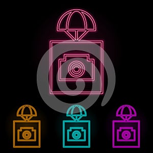 sending with cameras color neon set. Simple thin line, outline vector of drones icons for ui and ux, website or mobile application