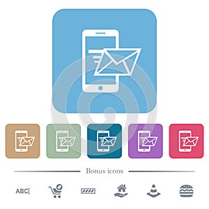 Sending email from mobile phone flat icons on color rounded square backgrounds