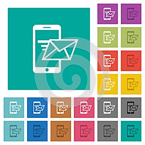 Sending email from mobile phone square flat multi colored icons