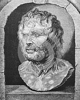 The Seneca the Younger`s portrait, a Roman Stoic philosopher, statesman and dramatist in the old book God Seekers, by F. Farrar,