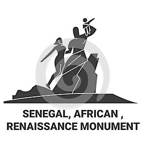 Senegal, African , Renaissance Monument travel landmark vector illustration
