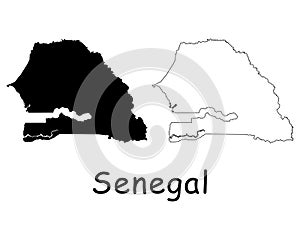 Senegal Country Map. Black silhouette and outline isolated on white background. EPS Vector