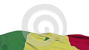 Senegal fabric flag waving on the wind loop. Senegalese embroidery stiched cloth banner swaying on the breeze. Half-filled white