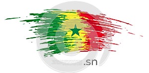 Senegal flag. Brush strokes, grunge. Stripes colors of the senegalese flag on a white background. Vector design national poster,