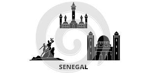 Senegal flat travel skyline set. Senegal black city vector illustration, symbol, travel sights, landmarks.