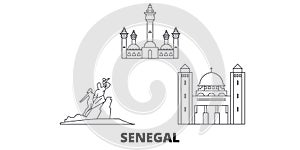 Senegal line travel skyline set. Senegal outline city vector illustration, symbol, travel sights, landmarks.