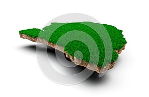 Senegal Map soil land geology cross section with green grass and Rock ground texture 3d illustration