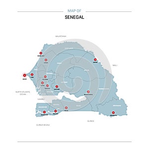 Senegal map vector with red pin