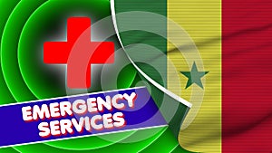 Senegal Realistic Flag with Emergency Services Title Fabric Texture 3D Illustration