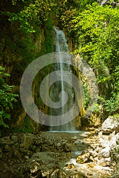 Senerchia waterfalls, WWF naturalistic oasis, in Campania, Salerno. View of the route, panoramas and details of nature