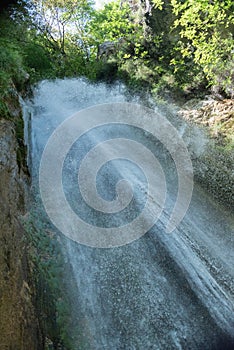Senerchia waterfalls, WWF naturalistic oasis, in Campania, Salerno. View of the route, panoramas and details of nature