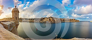 Senglea, Malta - Sunset and panoramic skyline view at the watch tower of Fort Saint Michael