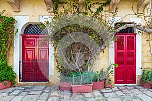 Senglea, Malta - Traditional red doors and houses on the streets of Senglea photo