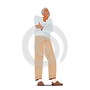 Senility Dementia Concept. Confused Old Male Character Forget Something Isolated on White Background. Forgetful Senior