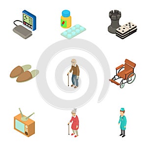 Senility icons set, isometric style