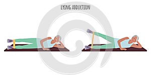 Senior active woman doing lying abduction exercise