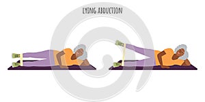 Senior active woman doing lying abduction exercise