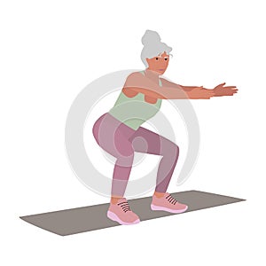 Senior active woman doing squats workout vector