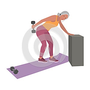Senior active woman doing triceps workout vector