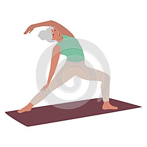 Senior active woman doing yoga workout vector