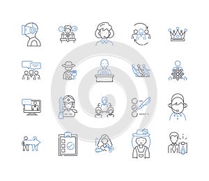 Senior administrators line icons collection. Experience, Leadership, Knowledgeable, Strategic, Analytical, Decisive