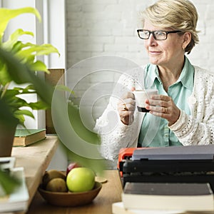 Senior Adult Drinking Water Mug Concept