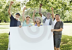 Senior Adult Friendship Togetherness Banner Placard Copy Space C photo