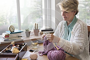 Senior Adult Knitting Leisure Female Concept