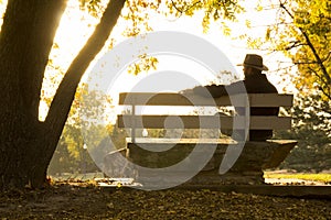 Senior Adult Male Sits Thoughtfully On Park Bench