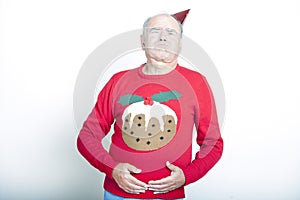 Senior Adult Man indicating that he is full up