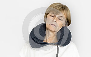Senior Adult Woman Neck Pillow Comfortable Sleeping Concept