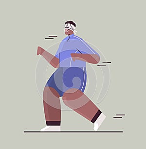 senior african american woman in sportswear running grandfather pensioner doing physical exercises active old age