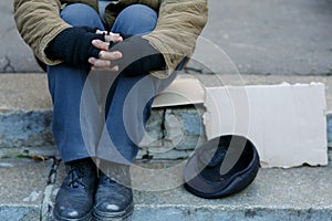 Senior-aged old asking for money photo